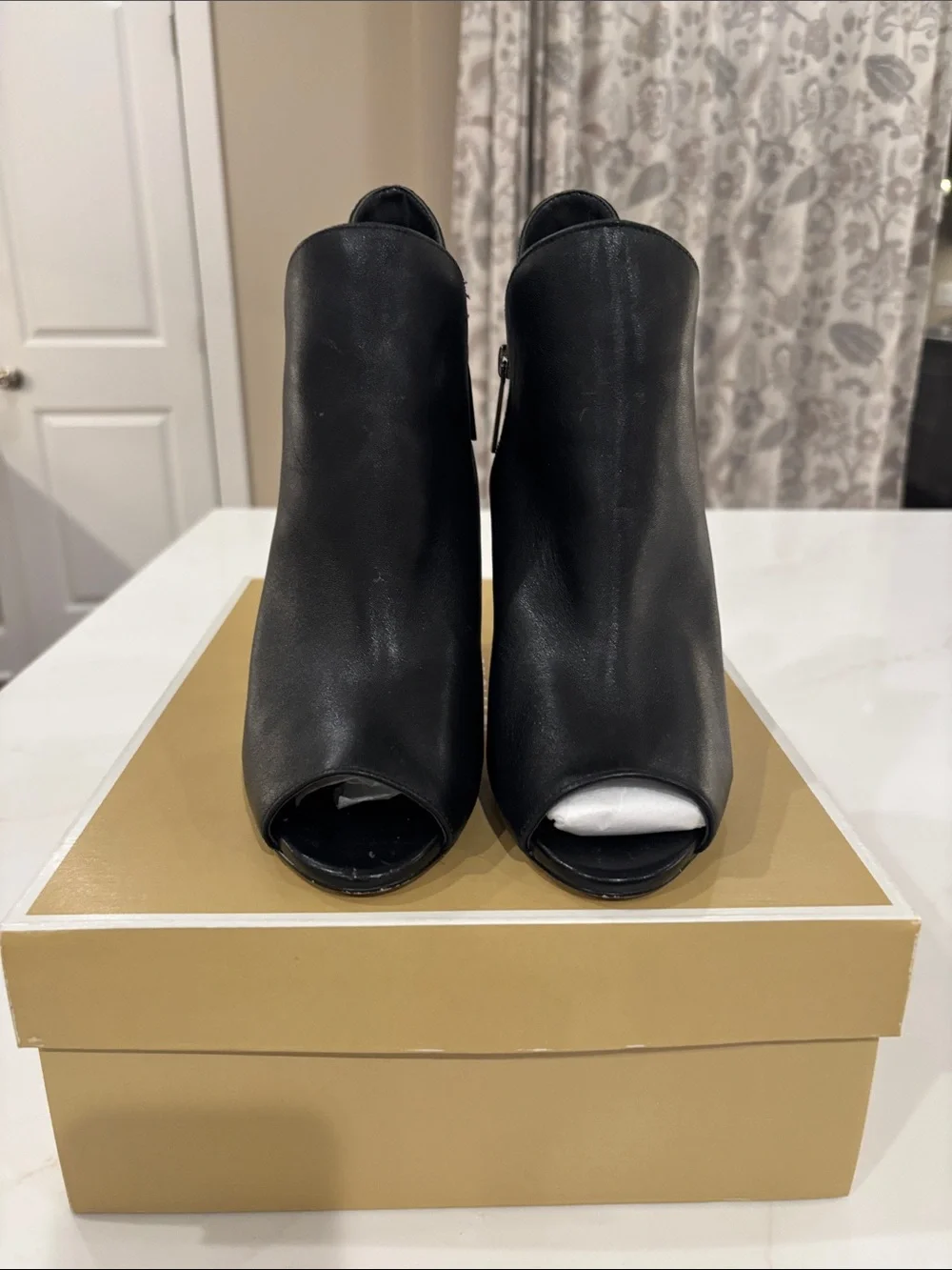 Michael Kors Black Leather Open-Toe High-Heel Ankle Boots